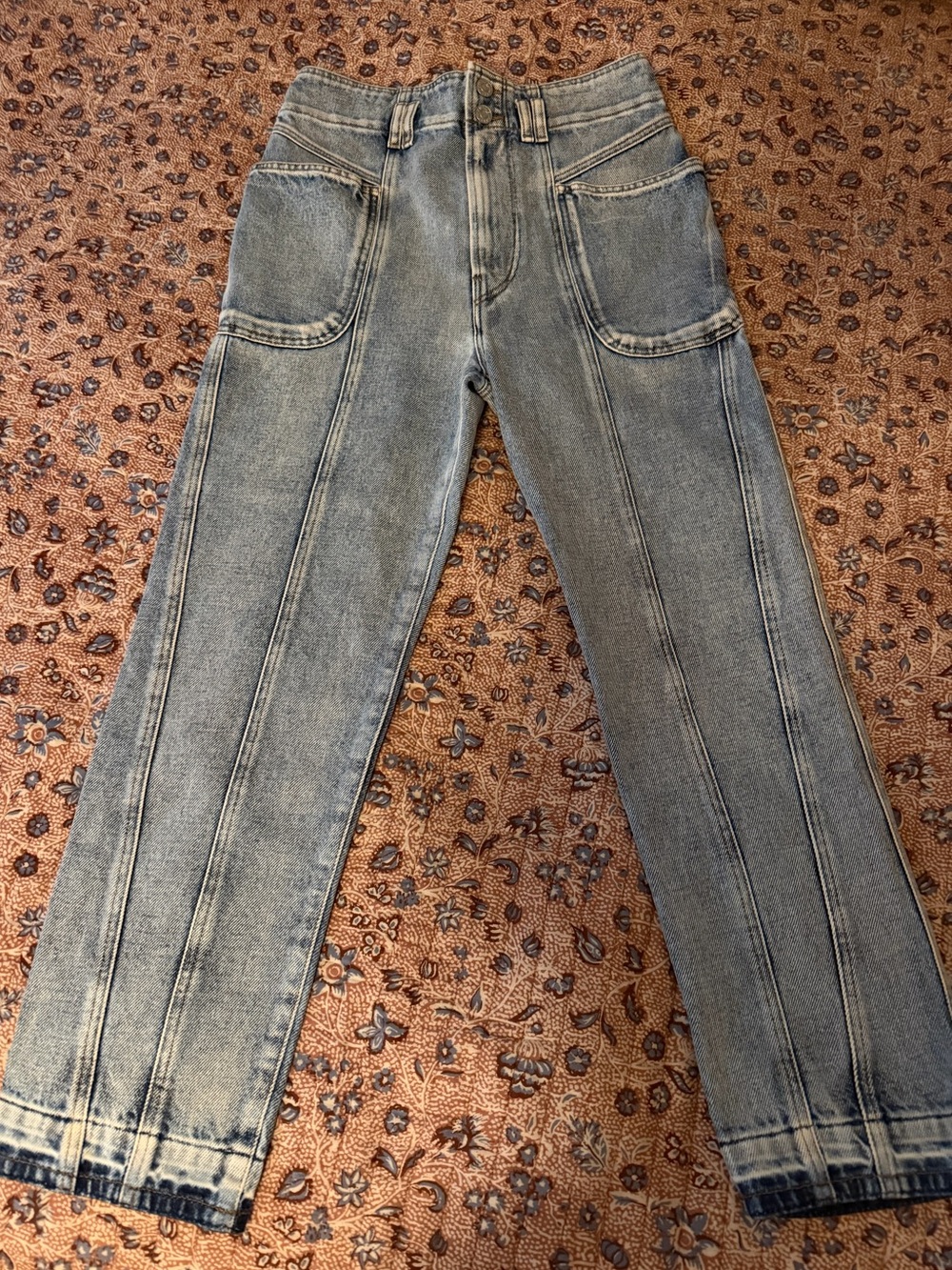 High-Rise Light Blue Women's Jeans with Panel Stitching Size 4